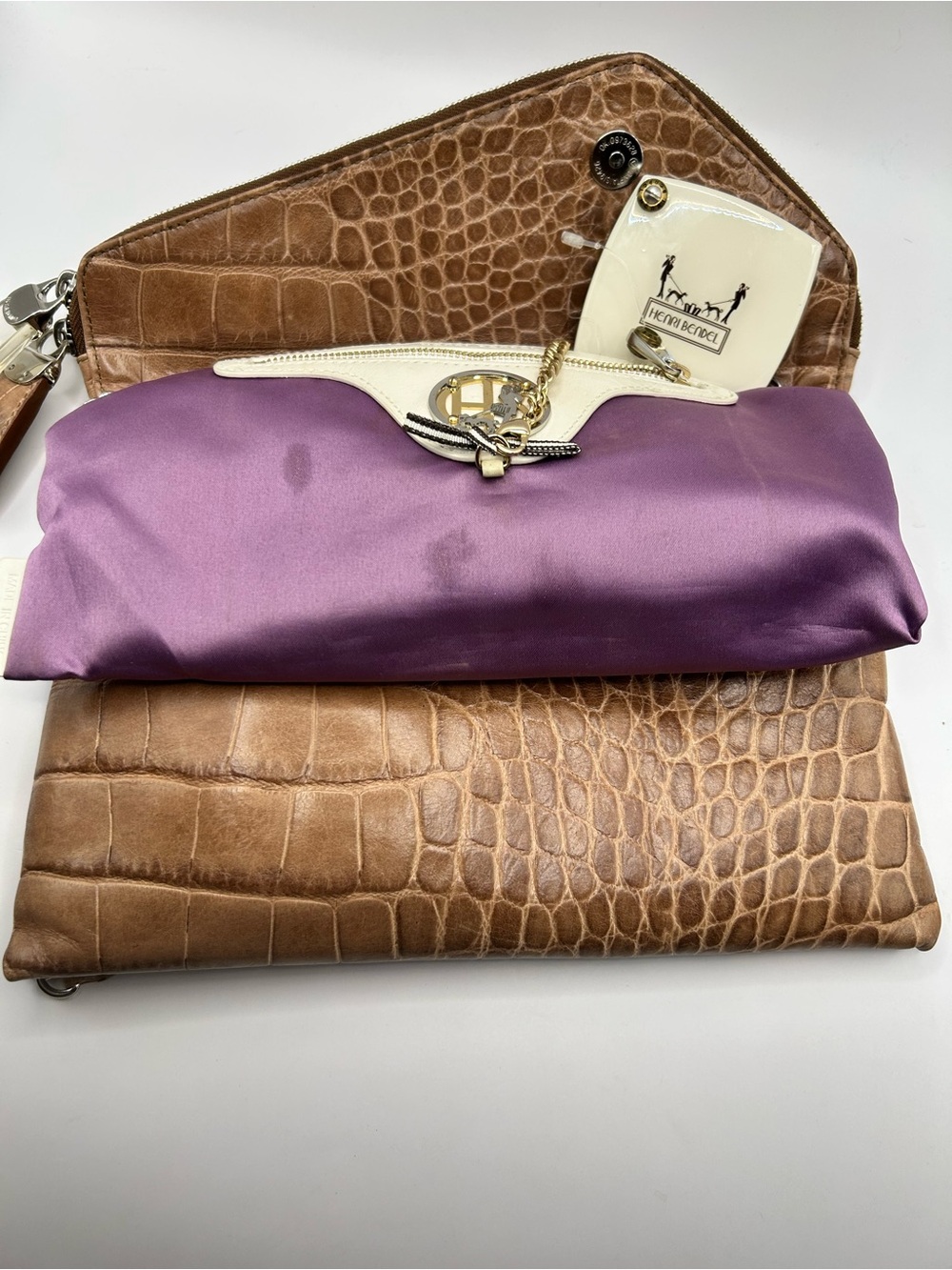 henri bendel Brown Croc-Embossed Clutch with Silver Chain - Picture 6 of 13